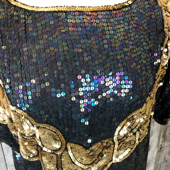 Vintage sequin blouse Elegance Anujan Silk and sequins Medium - Picture 2 of 11
